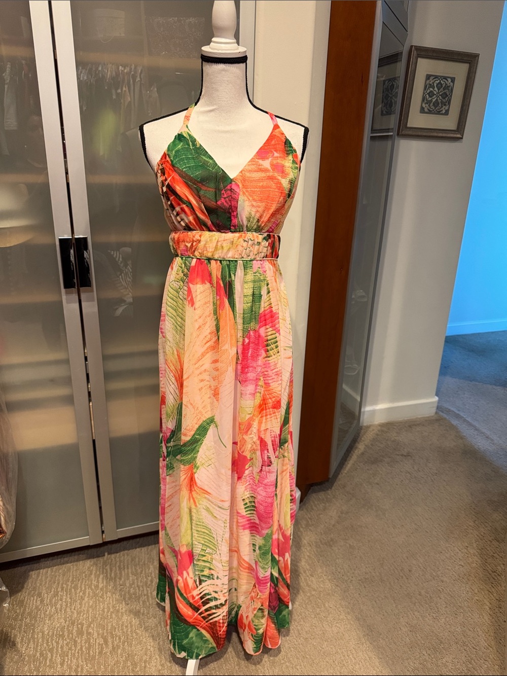 VENUS Tropical Maxi Dress in Pink, Green & Coral